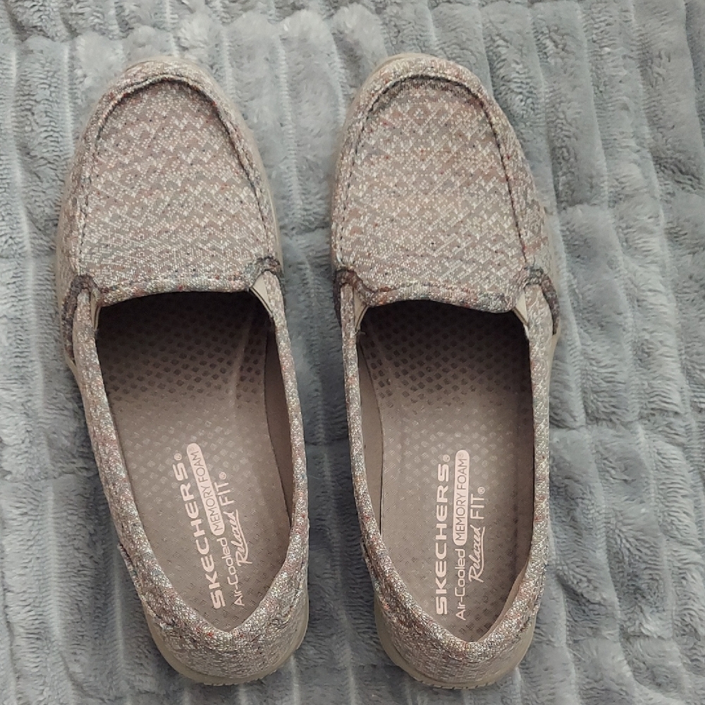 Skechers Slip-On Loafers in Rose Metallic Glitter